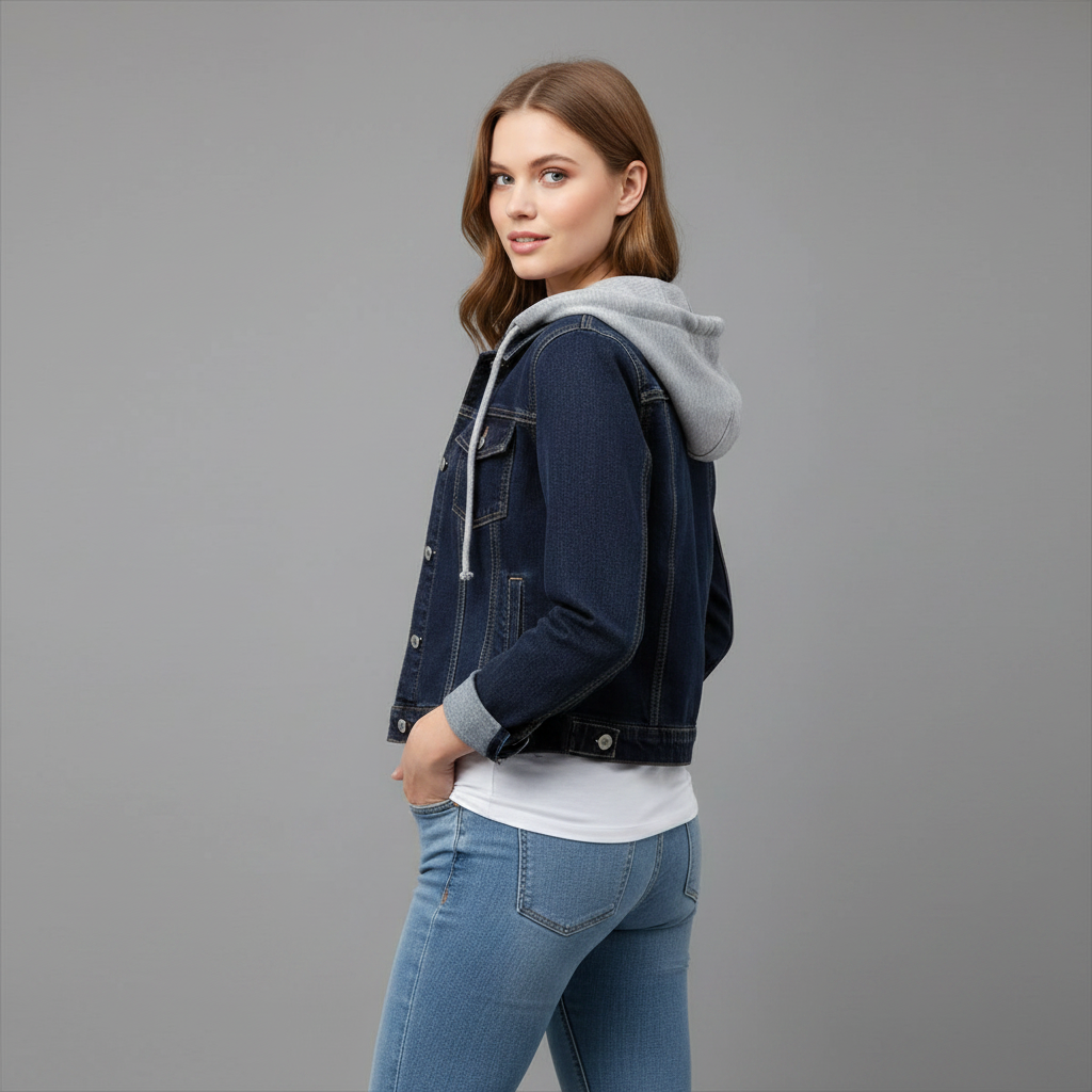 Veste Femme en Jean avec Capuche Amovible | Veste Décontractée