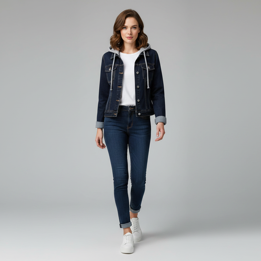 Veste Femme en Jean avec Capuche Amovible | Veste Décontractée